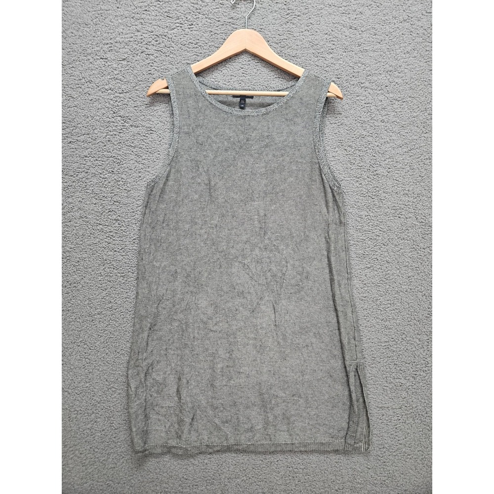 Eileen Fisher Sleeveless Knit Top Large Gray Striped Tencel Merino Wool Shell